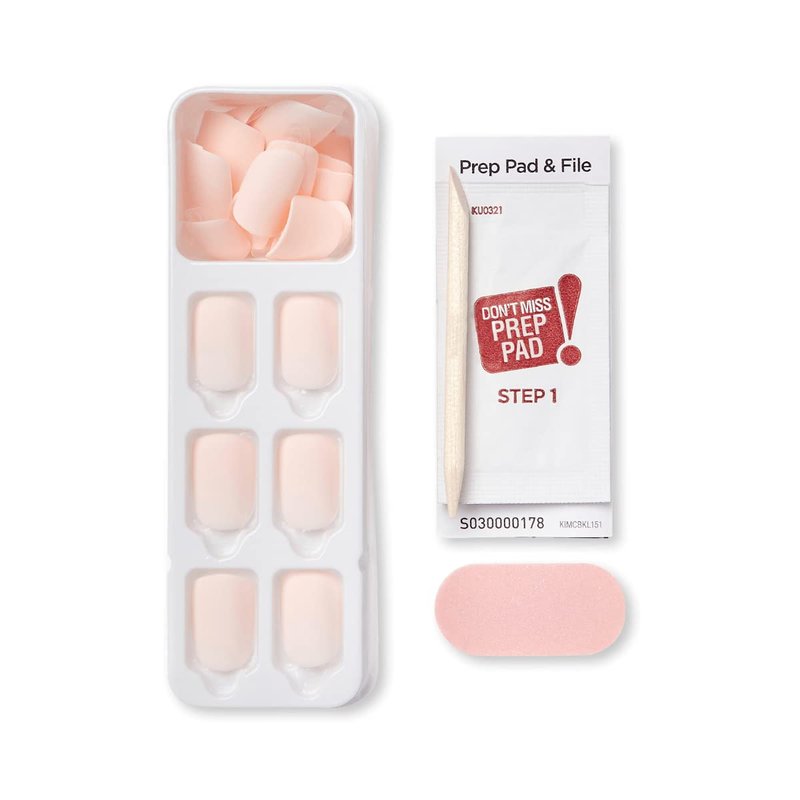 imPRESS KISS Color Press-On Manicure Fake Nails, Lovely - Short Length, Matte, Polish-Free Solid Color Mani, Includes Prep Pad, Mini File, Manicure Stick, and 30 Fake Nails