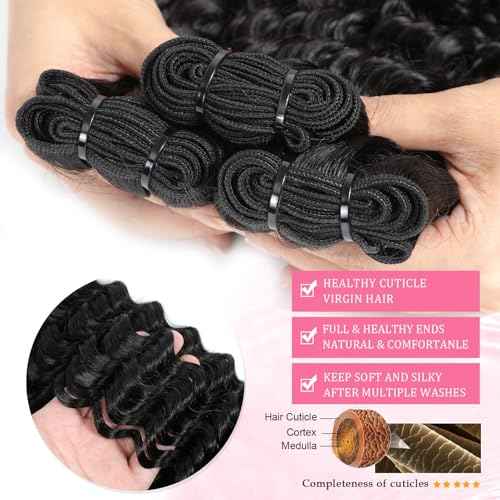 Deep Wave Bundles Human Hair 28 Inch 12A Brazilian Virgin Human Hair Single Bundle 100% Unprocessed Deep Wave Bundles Double Weft Deep Curly Weave for Black Women
