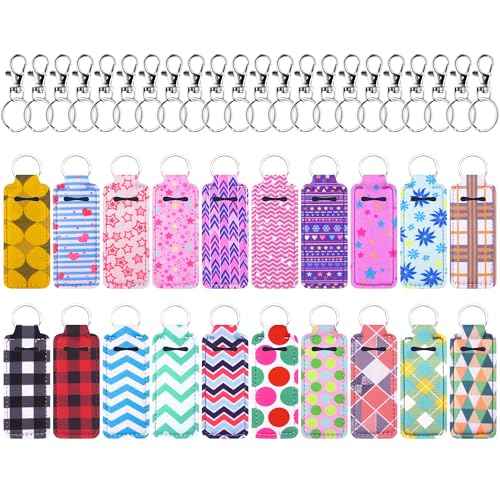 Duufin 20 Pieces Chapstick Keychain Holder Lip Balm Holder Lipstick Holder with 20 Pieces Metal Clip Cords for Purse Backpack