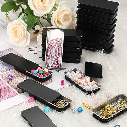 Norme 40 Pcs Small Slide Top Tin Lip Balm with Lids Rectangular Metal Containers for Lip Balm Candies Jewelry Crafts Pills Storage Kit(3.15 x 1.38 x 0.43 Inch,Black)