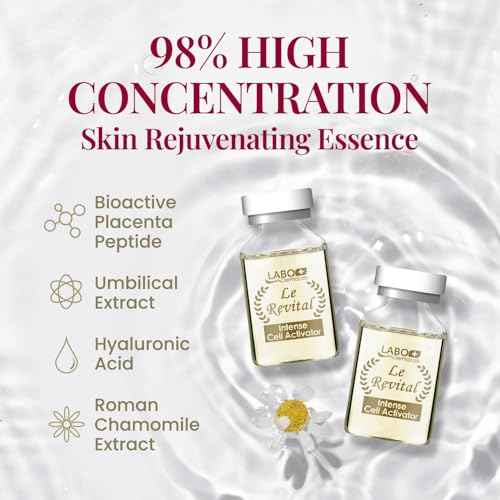 LABO Nutrition Le Revital Concentrated Nano Placenta Extract Serum Essence from Japan ? Hydrating, Glowy, Moisturizing for Face Wrinkles, Dull Skin, Tone, Soothing & Skin Barrier Strength | 4 Vials