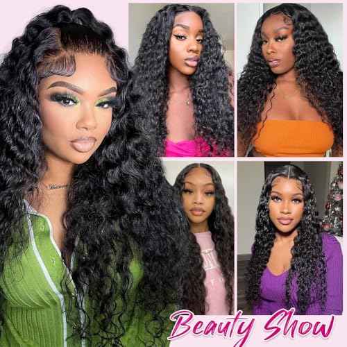 5x5 HD Lace Closure Curly Human Hair Closure Skinlike 0.1mm Invisible HD Lace Small Knots Closure Pre Plucked 12A Unprocessed Virgin Hair Deep Wave Human Hair Closures for Black Women 22 Inch