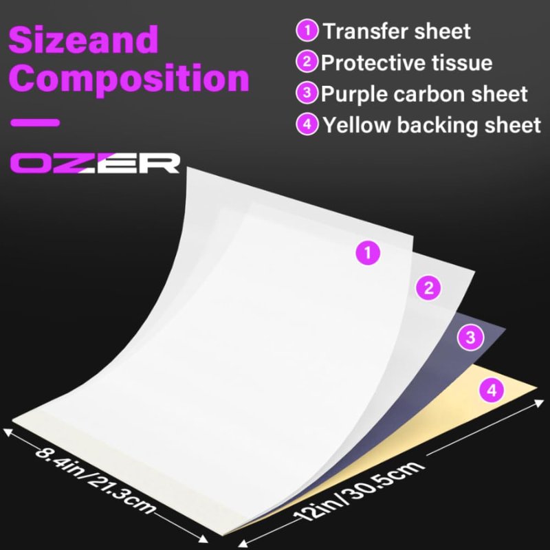 OZER Tattoo Transfer Paper A4 Size Thermal Copier Template Paper x 100 Sheets