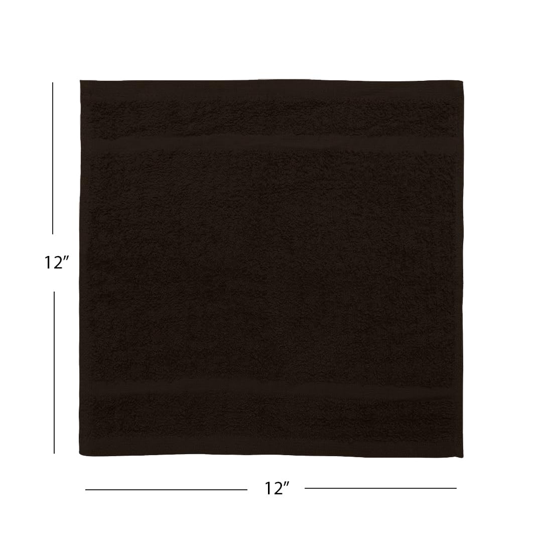 Avalon Towels Cotton Washcloths – (Pack of 36) Size 12x12 Inches, 100% Ring Spun Cotton, Soft & Absorbent Face Towels, Gym Towels, Hotel and Spa Quality, Reusable Fingertip Towels (Brown)