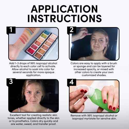 Narrative Cosmetics 12-Color Flesh Tone Alcohol-Activated Palette, Tattoo Cover, Highly Pigmented Professional SFX Makeup for Film, Theatre, TV