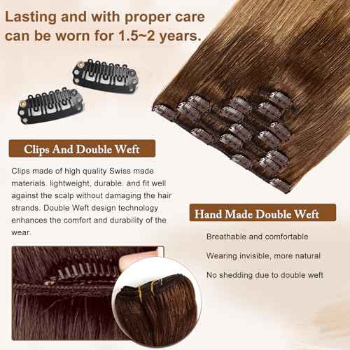 16A Premium Clip in Hair Extensions Real Human Hair, 20inch 120g 7pcs£¨Service life1.5~2 years£©Remy Seamless Invisible Double Weft Human Hair, #T4/27 Balayage Multiple Washes Keep Texture Soft