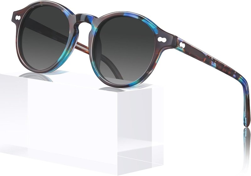CARFIA Polarized Round Acetate Sunglasses for Women - Retro Fashion Style CA5266