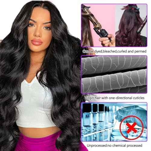 12A Body Wave Bundles Human Hair 16 18 20 Inch Human Hair Bundles 100% Unprocessed Brazilian Virgin Hair 3 Bundles Human Hair Extensions for Women Quick Weave Hair Natural Black