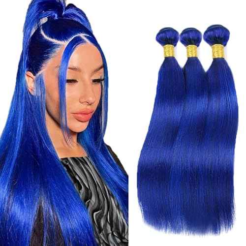 Blue Bundles Human Hair Pure Blue Straight 3 Bundles 18 20 22 inch Unprocessed Brazilian Virgin Human Hair Extensions 300g
