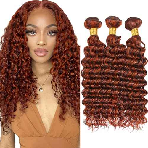 16 18 20 Inch P33/350 Bundle Highlight Orange Brown Deep Wave Human Hair Bundles Two Tone Auburn Brown Mixed With Ginger Bundle Ombre Copper Deep Curly Bundles