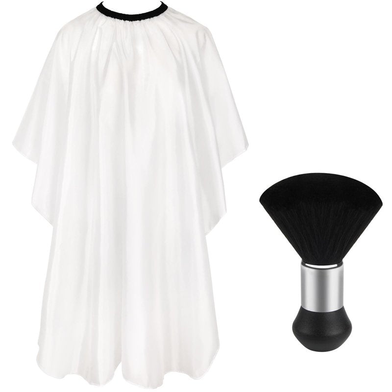 FEBSNOW Professional Barber Cape White Salon Hair Cutting Cape with Adjustable neckline and Neck Duster Brush Barber Shop Supplies 46.8 × 56 Inch