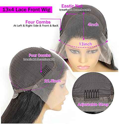 Lace Front Wigs Human Hair Straight 13x4 HD Transparent Lace Frontal Human Hair Wigs Pre Plucked with Baby Hair 180% Density (22inch)