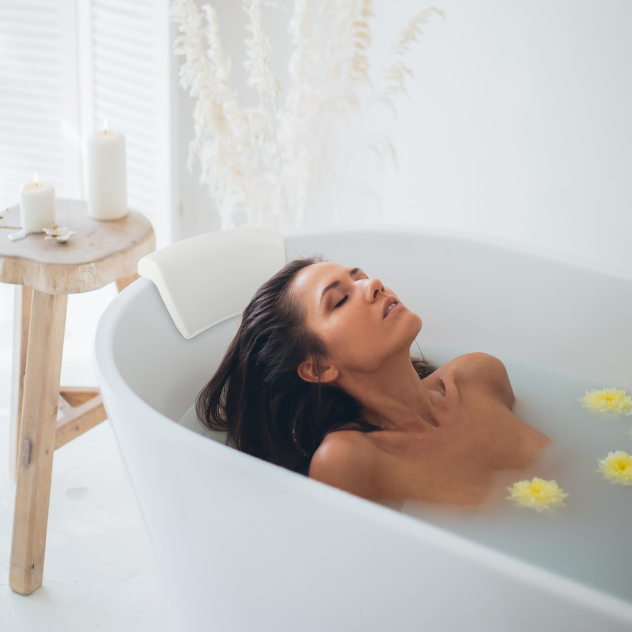POPETPOP Bath Pillow for Tub - PU Wave Bath Pillow, White Bath Tub Pillows for Head and Neck, Waterproof Tub Pillow for Women Men Home, Hotel, Salon, Spa, Bathtub Accessories (11.59'' X 5.70'')