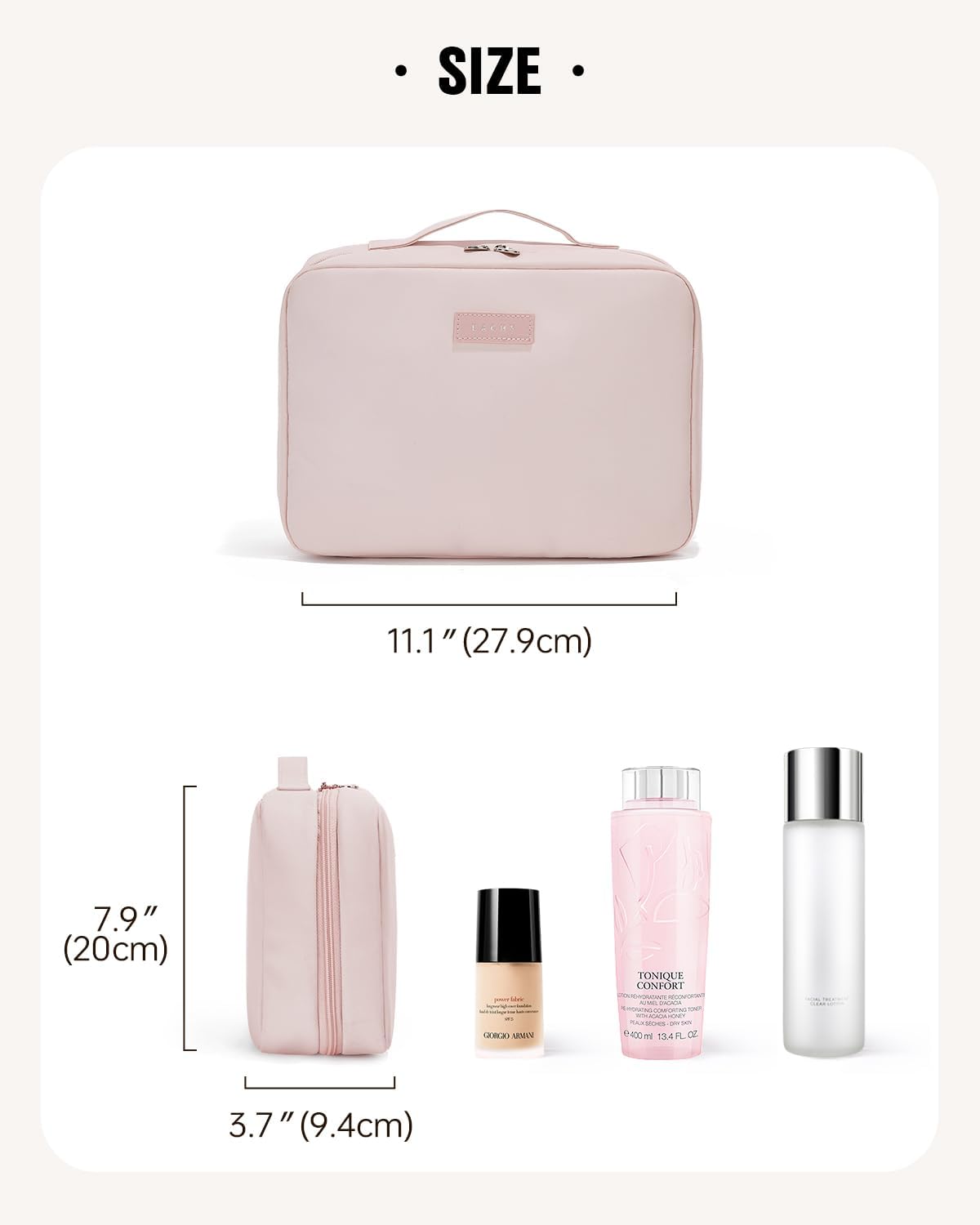 Travel Toiletry Bag - Portable Makeup Organizer with Hanging Hook | Water-Resistant Full-Size (Pink)