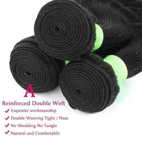 Human Hair Bundles Body Wave Bundles Human Hair 18 20 22 Inch 12A Grade 100% Unprocessed Brazilian Virgin Hair Body Wave 3 Bundles Deals Real Human Hair Extensions For Black Women Natural Black