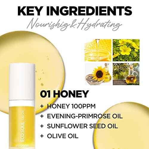 THESAEM Eco Soul Lip Oil 3 Combo Set (01 Honey + 02 Berry + 03 Grapefruit) - Plumping & Hydrating Lip Oil to Nourish & Moisturize Lips - Lips Soft & Glossy for Dry Lips, 0.21 fl.oz.