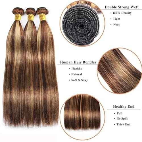 24 26 28 Inch Straight Human Hair Bundles Brazilian Chocolate Honey Blonde Highlight P4/27 Bundles Human Hair Brazilian Weave Hair for Black Women