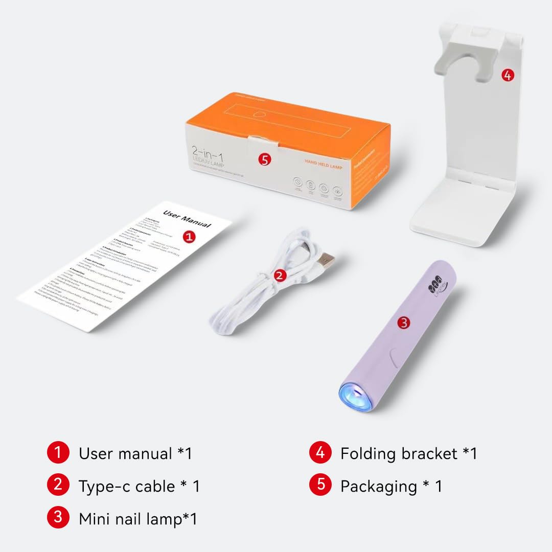 YTD Likomey Intelligent Sensor Handheld UV Light for Nail Gel with Magnetic Stand,Mini Portable Cordless Rechargeable Leather Nail Lamp with LCD Display,Fast Curing for UV Glue Builder Gel-G1 Orange