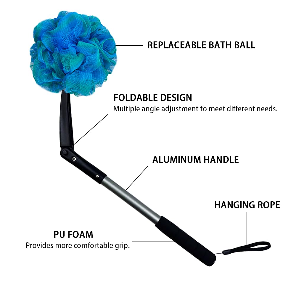 EASACE Long Handled Loofah with Sponges by Shower,Back Scrubber & Bath Sponges,Body Exfoliator Luffa on a Stick,for Elderly & Disabled, Soft Loofah for Bathing Men & Women