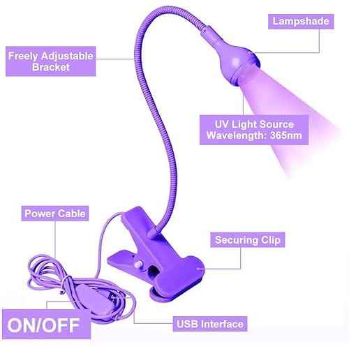 USB 3W LED UV Ultraviolet Phone Glue Curing Lamp,UV Led Nail Lamp for Gel Nails,Portable Clamp Flexible Desk Lamps for Mobile Repair,Plug and Play Purple