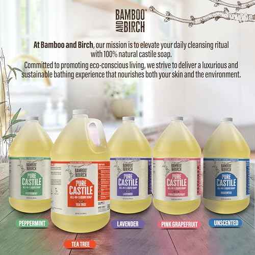 BAMBOO AND BIRCH Pure Castile Soap Liquid, Certified Palm Oil Free Natural Soap, Unscented, 64 oz