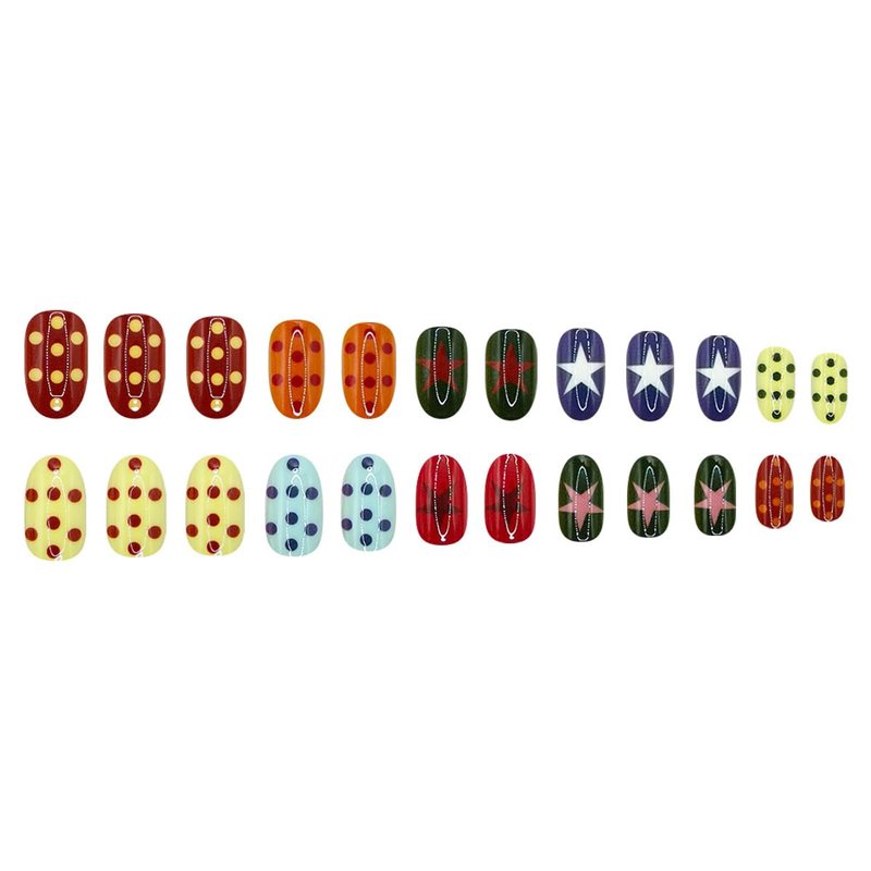 Red Press on Nails Short Almond Nails Press ons with Design Full Cover Stick on Nail for Women Manicure