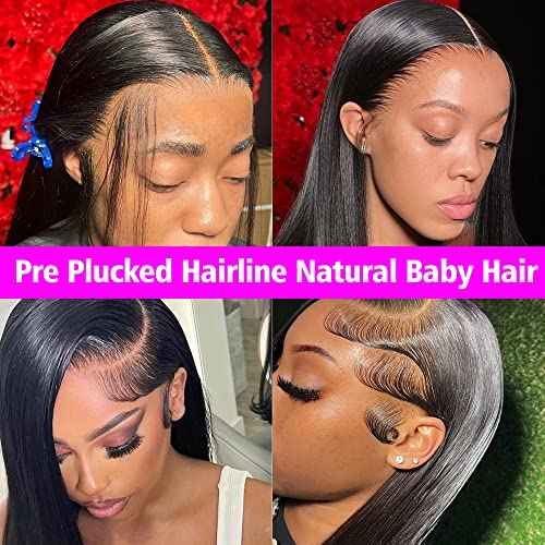 Lace Front Wigs Human Hair Straight 13x4 HD Transparent Lace Frontal Human Hair Wigs Pre Plucked with Baby Hair 180% Density (22inch)