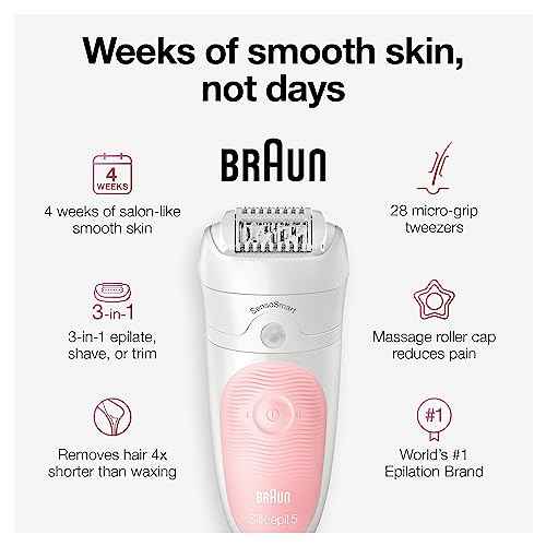 Braun Epilator Silk-?pil 5 5-620, Hair Removal Device, Epilator for Women, Shaver & Trimmer, Cordless, Rechargeable, Wet & Dry, 6 Piece Set, Holiday Gifts for Women