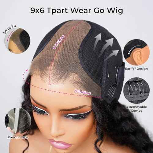 ISEE 9x6 Tpart Bob Straight Glueless Wigs Human Hair Pre Plucked Pre Cut 180% Density Drawstring Wig Human Hair Lace Front Wigs for Black Women Natural Color 16 inch
