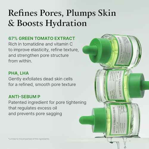 FULLY Green Tomato Serum, Pore Tightening with 67% Green Tomato Extract, Vit C and PHA, Elastcity Boosting and Skin Moisturization, Fragrance Free, Vegan & Dermatologically Tested, 1.01 fl.oz