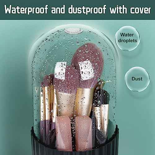 JessLab Makeup Brush Holder Organizer with Lid, 360 Degree Rotatable Spinning Cosmetics Holder Display for Bathroom Vanity Countertop, Black