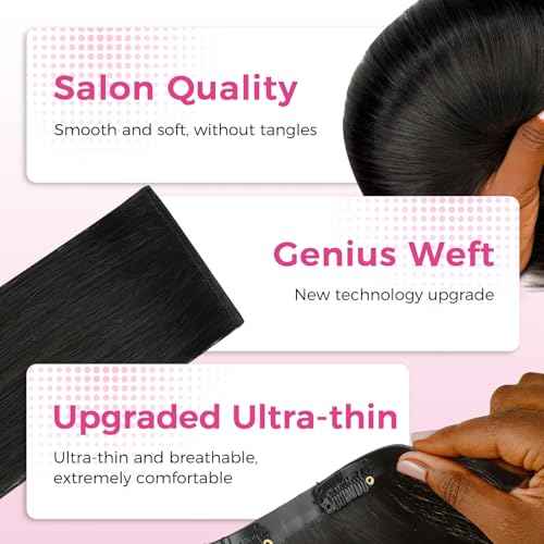 Lashey Genius Weft Seamless Clip in Hair Extensions Real Human Hair Natural Black Yaki Straight 16 Inch 7pcs 110g Handmade Thin Weft Clip ins for Women