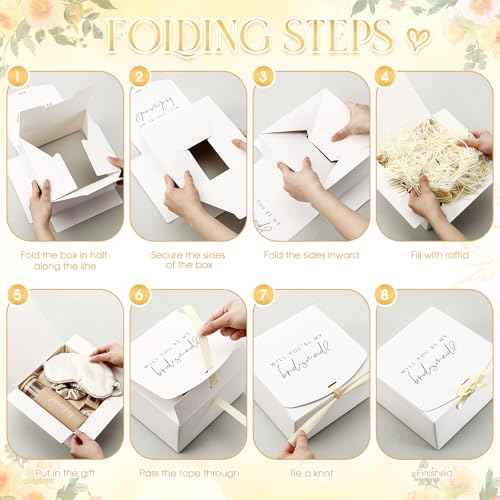 Tioncy 42 Pcs Bridesmaid Proposal Gifts Bridal Shower Wedding Gift Box Makeup Bags Invited Cards Tumblers with Lids and Straw Scrunchies Eye Mask Hair Clips for Maid of Honor(Champagne)