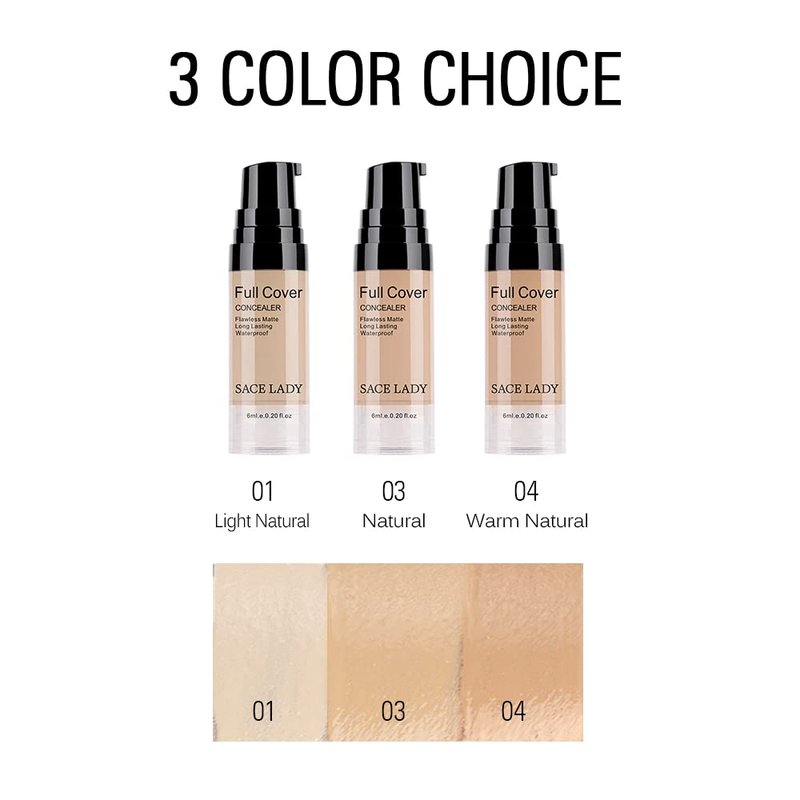 3 Pack Pro Full Cover Liquid Concealer, Waterproof Smooth Matte Flawless Finish Creamy Concealer Foundation for Eye Dark Circles Spot Face Concealer Makeup, Size:3×6ml/0.20Fl Oz, Natural