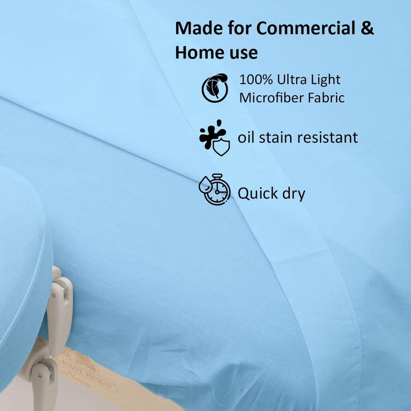 Cottingon 3 Piece Massage Table Sheet Set, 100% Brushed Premium Microfiber Ultra Light, Wrinkle free, Facial Bed Cover Fits 36" x 77" upto 7"Deep Massage Beds, Light Blue