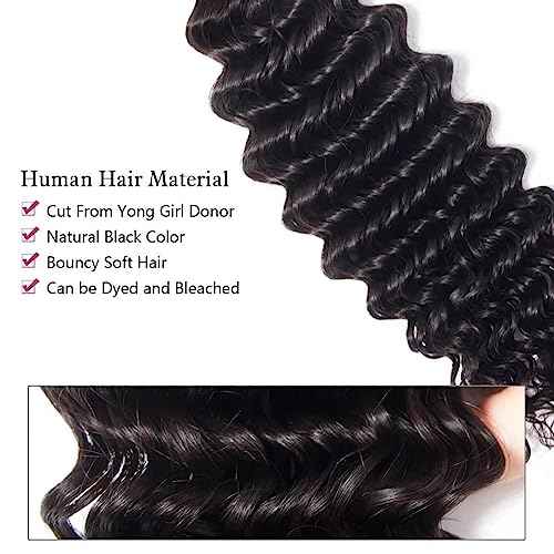Deep Wave Human Hair Bundles 12A Brazilian Virgin Human Hair Bundles 20 22 24 Inch Wet and Wavy Curly Bundles Human Hair Extensions for Women Natural Color