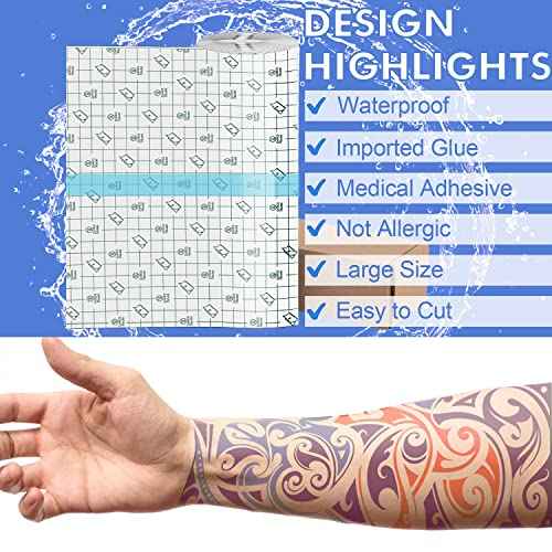 Tattoo Aftercare Waterproof Bandage (7.87 in x 10.9 Yd Roll) Second Skin Wound Healing Protective Skin Adhesive Bandages Transparent Dressing Bandages Tattoo Supplies