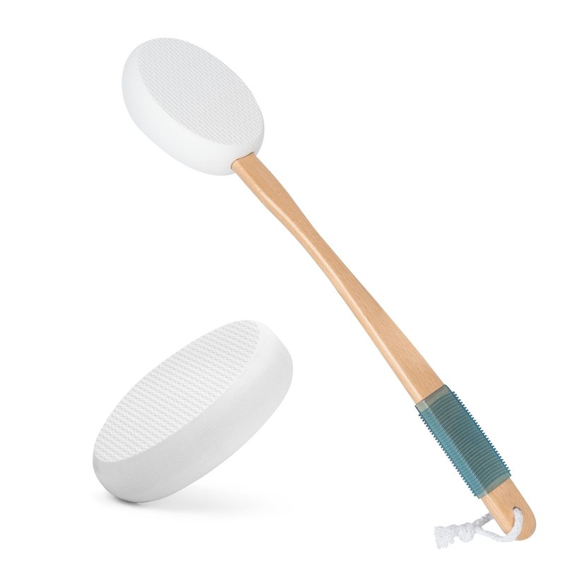 AmazerBath Lotion Applicator for Back, Feet, 2 Replacement Pads with 17" Curved Handle, Back Sunscreen Applicator for Kids, Elderly, Women, Apply Cream Medicine Moisturizer Tanner, White