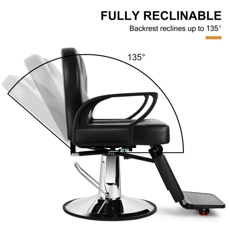 Artist hand Barber Chair Reclining Salon Chairs for Hair Stylist, Heavy Duty Stylist Hairdressing Shampoo Chair with Headrest and Footrest, 360 Degree Swivel, Spa Beauty Equipment, Black