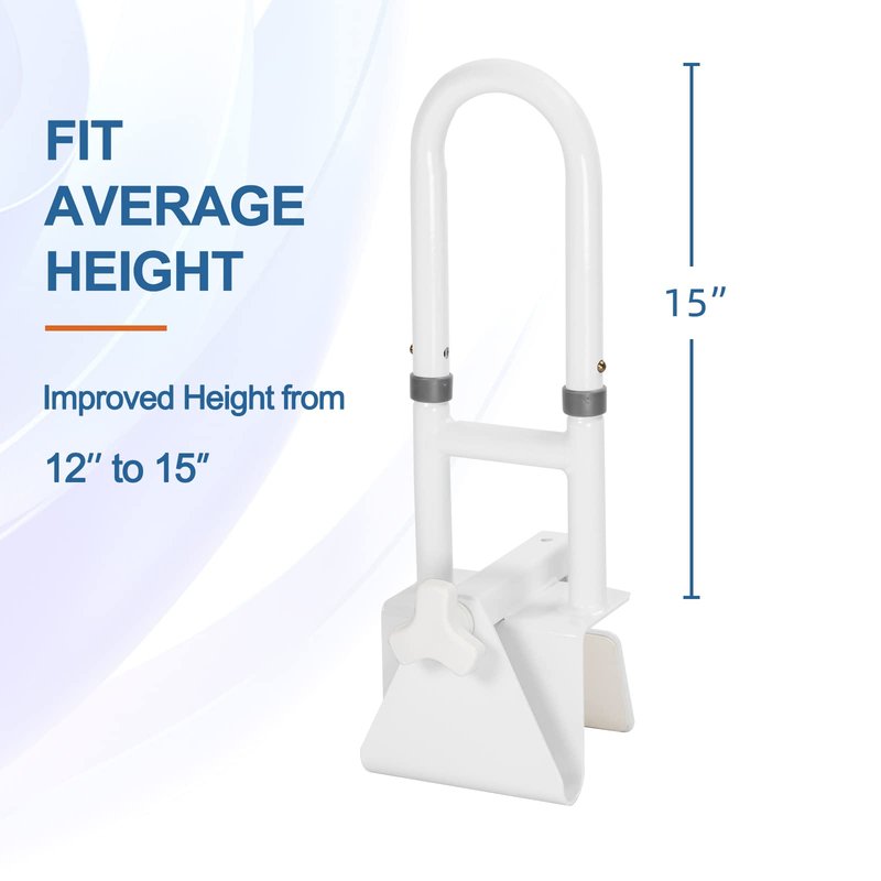 HEPO Adjustable Bathtub Safety Rail for Elderly, Tub Grab Bar for Bathroom, Assistance Bathtub Handle Clamp for Seniors Bath Handles Support and Fall Prevention, White