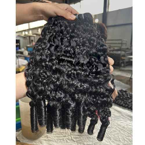 Burmese Curly Human Hair Bundles 14 16 18 Inch Curly 3 Bundles 100% Unprocessed Burmese Raw Real Human Hair 12A Natural Color with Spiral Curly End.
