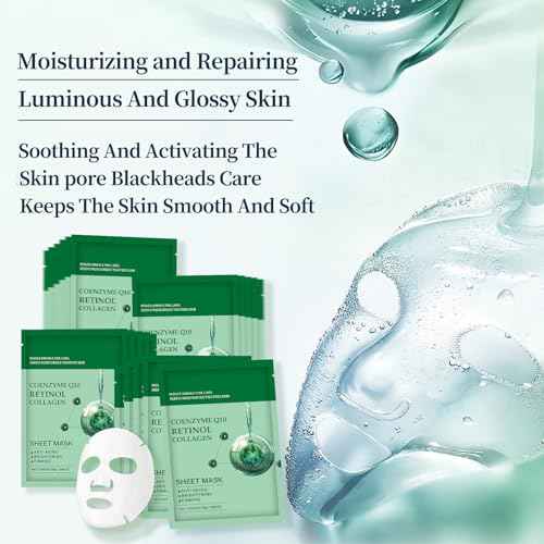 Collagen Face Sheet Mask Anti Aging Skin Care Mask Sheets Collagen Sheets Pack With Retinol Sheet Facial Masks Bulk, Face Masks Beauty for Women Fine Lines Wrinkle Moisturizing 10 Pack