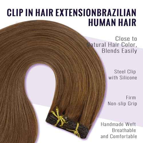 Fshine Clip In Hair Extensions 16 Inch Copper Brown Real Human Hair 105 g 7 pcs Soft Silky Texture Clip Ins For Women Lightweight And Natural Blend, For Casual Chic Everyday Looks