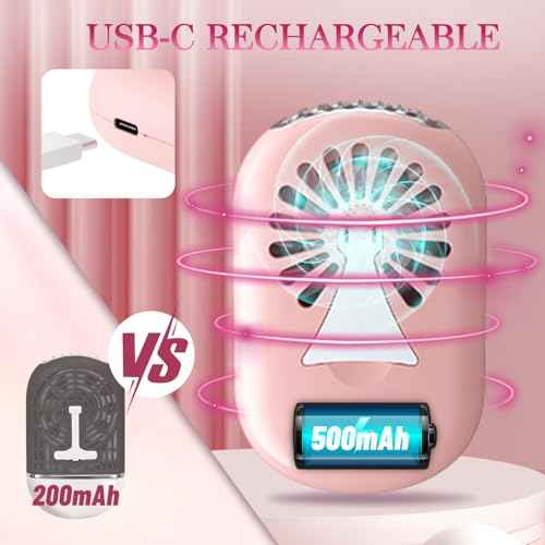 Buqikma Mini Lash Fan For Eyelash Extensions Portable Handheld Eyelash Fan Dryer With USB-C Rechargeable Lash Extension Fans With Air Blower For Makeup Drying & Cooling, Pink