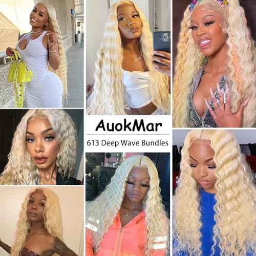 34 34 34 Inch 613 Bundles Human Hair Blonde Deep Wave Bundle Unprocessed Virgin Remy Hair 3 Bundles 613 Deep Wave Bundle Hair Weave