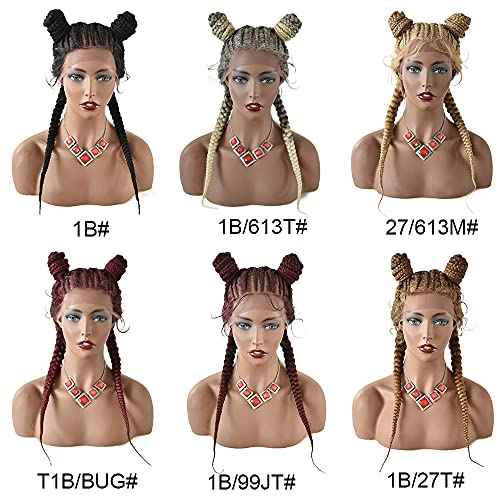 FACE MIRACLE Hand Braided 12"¡¿5" Lace Front Cornrow Wigs 2 Ponytails Soft Lace Frontal Twist Braided Wigs with Baby Hair for Black Women (24", T1B/BUG#)