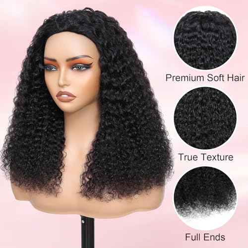 Curly Half Wig Human Hair Wear and Go Glueless Wigs Human Hair 200% Density Kinky Curly 3 In 1 Half Wigs for Women Drawstring Seamless Flip Headband Wig Beginner Friendly 22 Inch