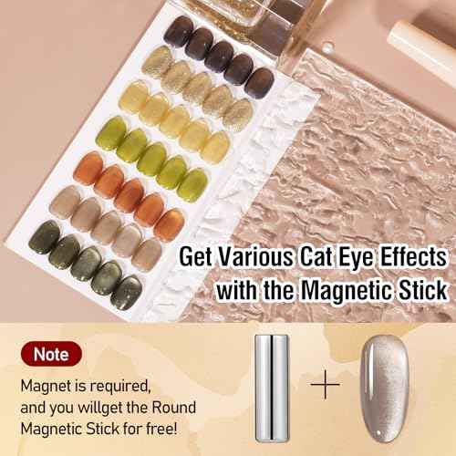 ADHERE Cat Eye Gel Nail Polish Set 12ML, 7 Colors Holographic Cat Eye Glitter Gel Polish Set Orange Brown Fall Nail Gel Polish Kit with Magnet Soak Off LED Nail Art Gel DIY Salon Gifts For Women