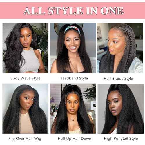 Nvnvdij Kinky Straight Half Wig Human Hair 200 Density 3 in 1 Seamless Flip Over Beginner Friendly Half Wigs 20 Inch