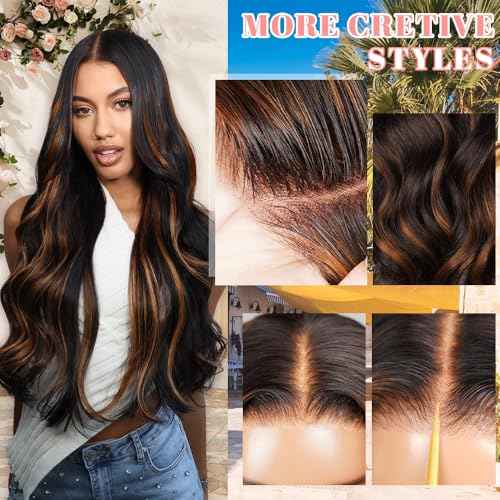 Balayage Brown Highlight 7X5 Lace Front Glueless Wigs Human Hair 28 inch Pre Plucked Pre Cut Pre Everything Highlight 1b30 Human Hair Wigs